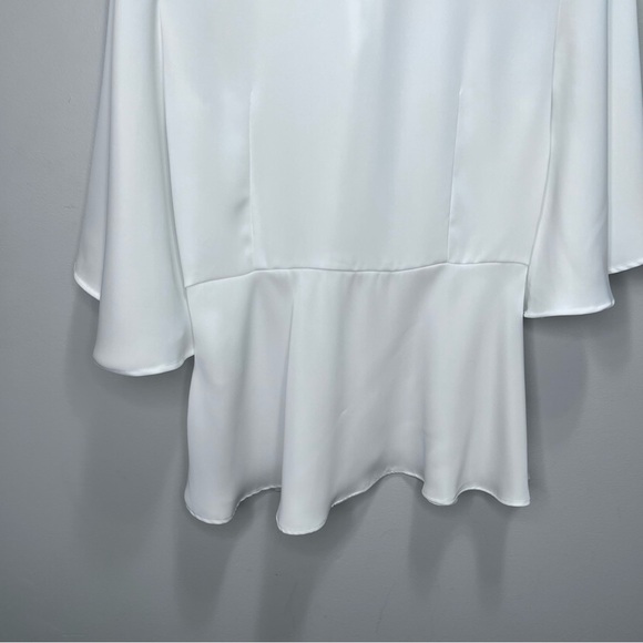 Zara White Peplum Blouse Batwing Sleeve Necktie Bow Size Small - Picture 9 of 15